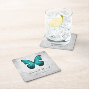 Dessous-de-verre Carré En Papier Dessous de verre Papier Mariage papillon turquoise