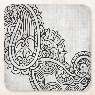 Dessous-de-verre Carré En Papier Dessous de verre papier Motif gris Mehndi