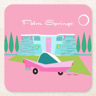 Dessous-de-verre Carré En Papier Dessous de verre papier Retro Pink Palm Springs