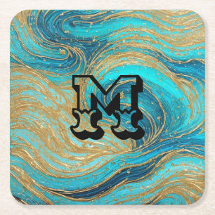 Dessous-de-verre Carré En Papier Dessous de verre pivotants Turquoise Blue Gold per