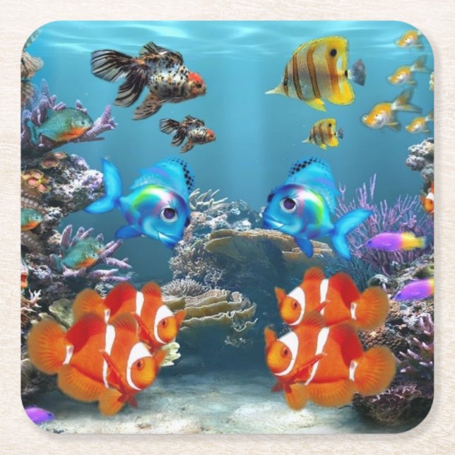 Dessous-de-verre Carré En Papier dessous de verre poissons d'aquarium (Devant)