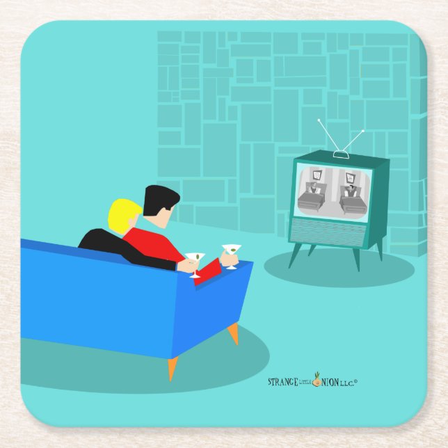 Dessous-de-verre Carré En Papier Dessous de verre Retro Gay Couple regarder TV papi (Devant)