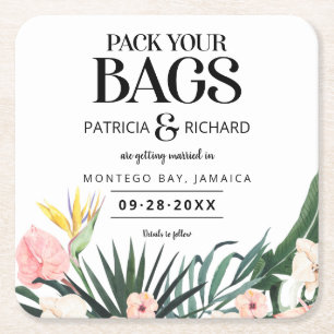 Dessous-de-verre Carré En Papier Destination Mariage Tropical Enregistrer La Date