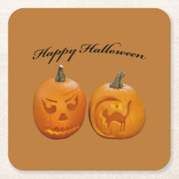 Dessous-de-verre Carré En Papier Deux citrouilles Joyeux Halloween