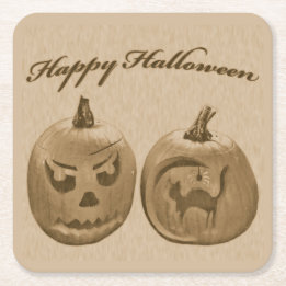 Dessous-de-verre Carré En Papier Deux citrouilles Joyeux Halloween