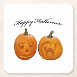 Dessous-de-verre Carré En Papier Deux citrouilles Joyeux Halloween