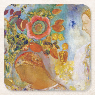 Dessous-de-verre Carré En Papier Deux jeunes filles parmi les fleurs, Redon