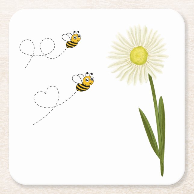 Dessous-de-verre Carré En Papier Deux petites abeilles mignonnes (Devant)