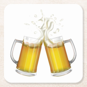 Dessous-de-verre Carré En Papier Deux tasses avec une bière légère.