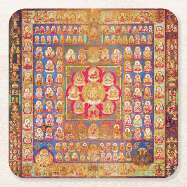 Dessous-de-verre Carré En Papier Diagramme cosmique Mandala pour la méditation (Devant)
