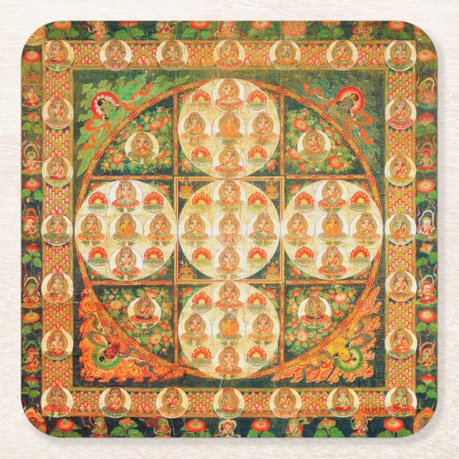 Dessous-de-verre Carré En Papier Diagramme cosmique Mandala pour la méditation (Devant)