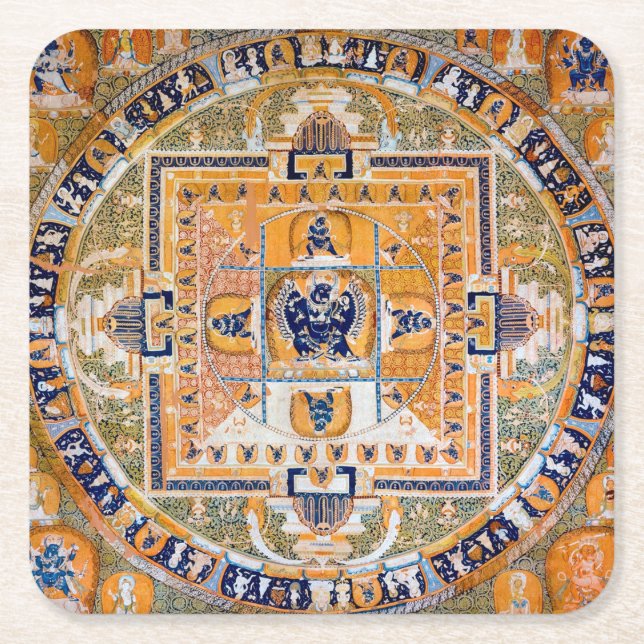 Dessous-de-verre Carré En Papier Diagramme cosmique Mandala pour la méditation (Devant)