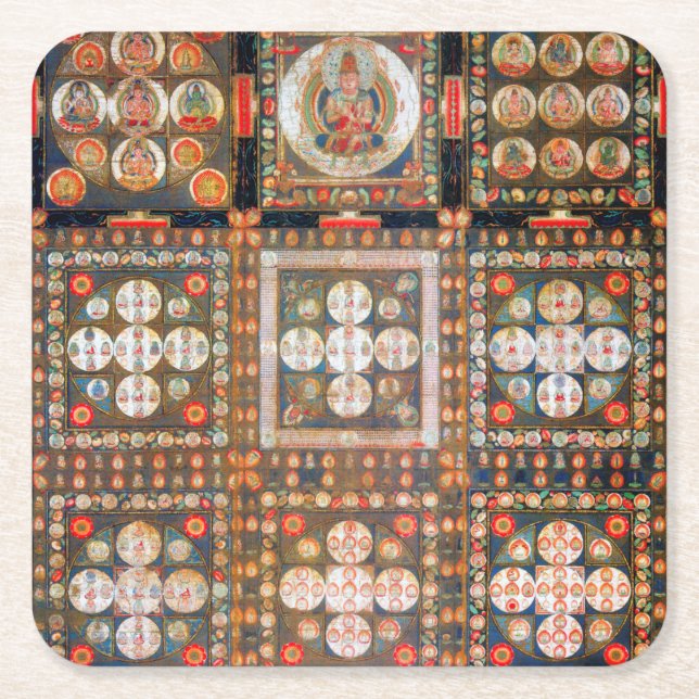 Dessous-de-verre Carré En Papier Diagramme cosmique Mandala pour la méditation (Devant)