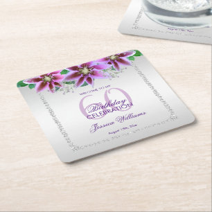 Dessous-de-verre Carré En Papier Diamants et Fleurs de Classe Anniversaire