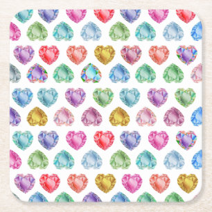 Dessous-de-verre Carré En Papier Diamond Heart Aquarelle Motif mignon Pastel Girly