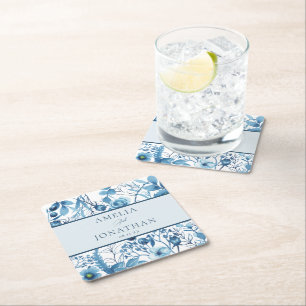 Dessous-de-verre Carré En Papier Dîner de répétition Mariage floral élégant