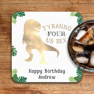 Dessous-de-verre Carré En Papier Dinosaur 4e fête d'anniversaire Gold Tyrannosaurus