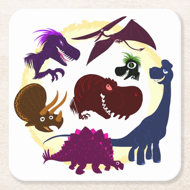 Dessous-de-verre Carré En Papier Dinosaures (Devant)