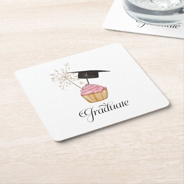 Dessous-de-verre Carré En Papier Diplôme de Cupcake rose (Incliné)