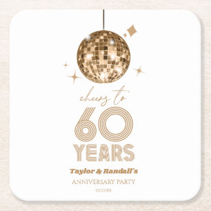 Dessous-de-verre Carré En Papier Disco Cheers 60 Anniversaire Mariage Fête