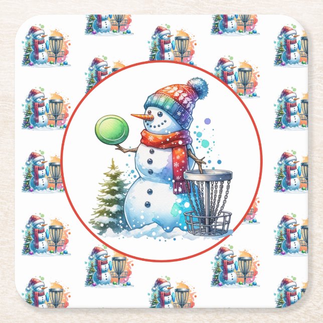 Dessous-de-verre Carré En Papier Disque Golf Thématique fête de Noël (Devant)