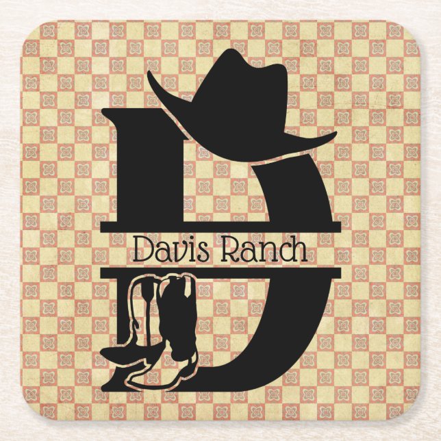 Dessous-de-verre Carré En Papier Diviser le monogramme de cowboy "D" (Devant)