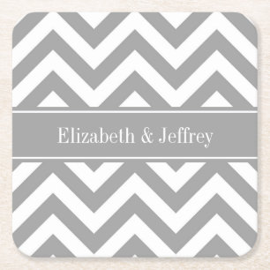 Dessous-de-verre Carré En Papier Dk Grey Blanc LG Chevron Dk Grey Nom Monogramme