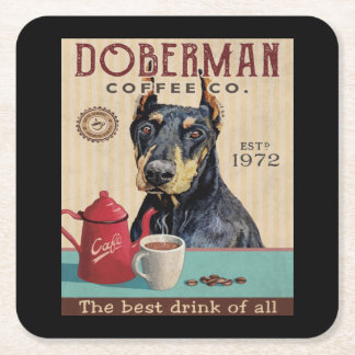 Dessous-de-verre Carré En Papier Doberman Pinscher Chien Café