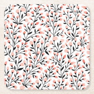 Dessous-de-verre Carré En Papier Doodle Flowers : Coral Floral sans joint.