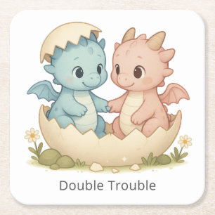 Dessous-de-verre Carré En Papier Double difficulté Imaginaire Twin Baby Dragons
