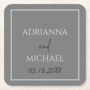 Dessous-de-verre Carré En Papier Double Mariage gris Nom et date blanc