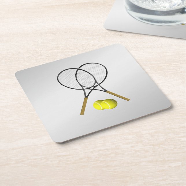 Dessous-de-verre Carré En Papier Double Tennis Sport Thème Argent (Incliné)