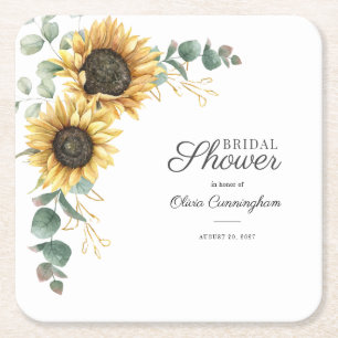 Dessous-de-verre Carré En Papier Douce Fête de Mariage Tournesol Faux Or Floral Scr