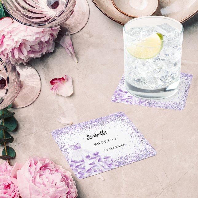 Dessous-de-verre Carré En Papier Doux 16 robe violette blanche (Créateur téléchargé)