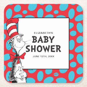 Dessous-de-verre Carré En Papier Dr. Seuss Cat dans le Baby shower Casquette