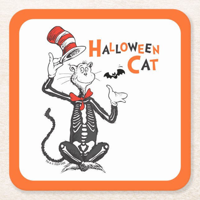 Dessous-de-verre Carré En Papier Dr Seuss | Chat d'Halloween en Casquette (Devant)