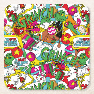 Dessous-de-verre Carré En Papier Dr. Seuss Grinch Motif Coloré