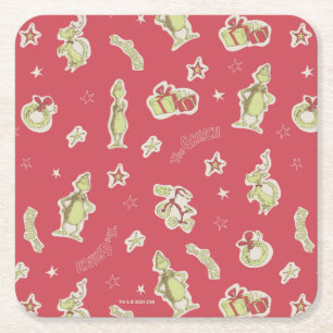 Dessous-de-verre Carré En Papier Dr Seuss   Grinch   Motif de Noël rouge