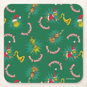 Dessous-de-verre Carré En Papier Dr. Seuss   Grinch   Motif Joyeux Grinchmas