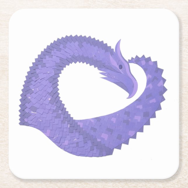 Dessous-de-verre Carré En Papier dragon au coeur de pervenche sur fond blanc (Devant)