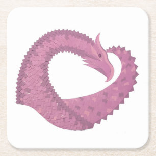 Dessous-de-verre Carré En Papier Dragon cardiaque mauve sur blanc