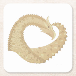 Dessous-de-verre Carré En Papier Dragon de coeur de grès sur blanc