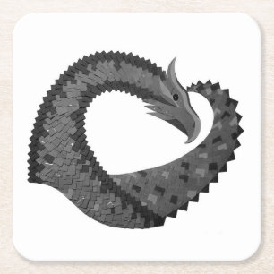 Dessous-de-verre Carré En Papier Dragon de coeur noir sur blanc