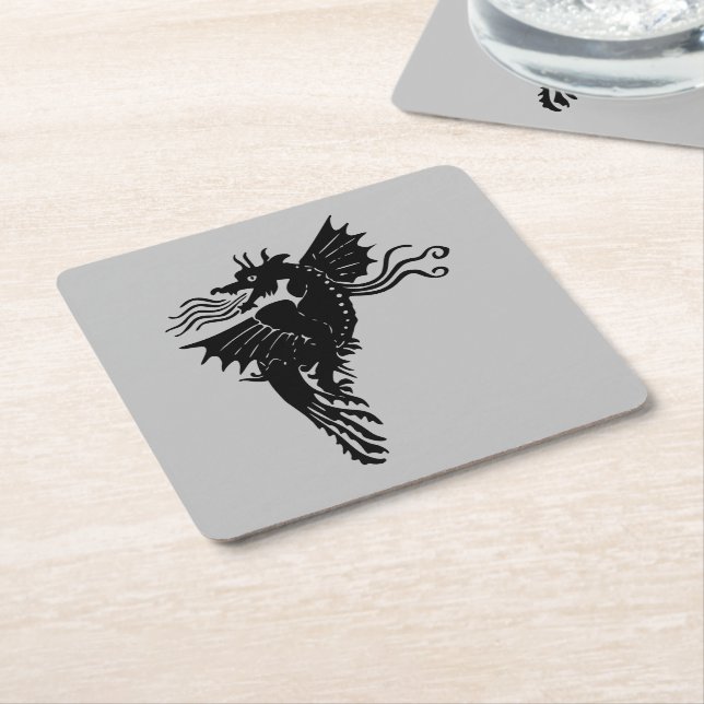 Dessous-de-verre Carré En Papier Dragon Silhouette Spirit Animal Totem Emblem (Incliné)