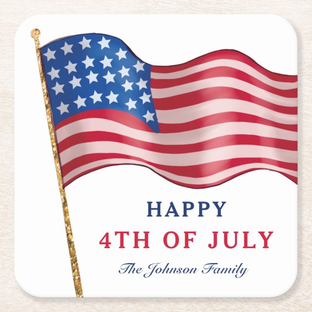 Dessous-de-verre Carré En Papier Drapeau américain heureux 4 juillet (Devant)