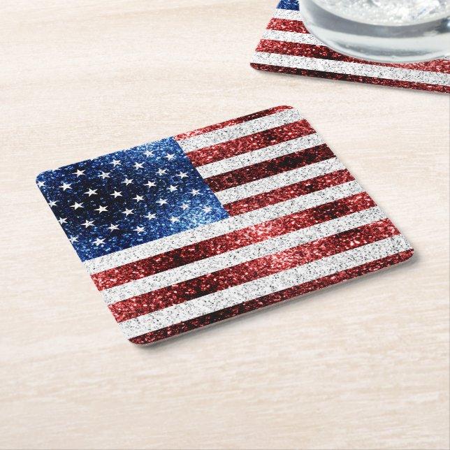Dessous-de-verre Carré En Papier drapeau américain rouge blanc brillant parties sci (Incliné)