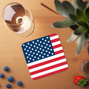 Dessous-de-verre Carré En Papier Drapeau américain Rouge Blanc et Bleu Patriotique