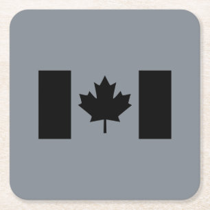 Dessous-de-verre Carré En Papier Drapeau canadien en noir