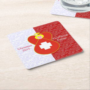 Dessous-de-verre Carré En Papier Drapeau d'ange suisse sur fond rouge et blanc pers