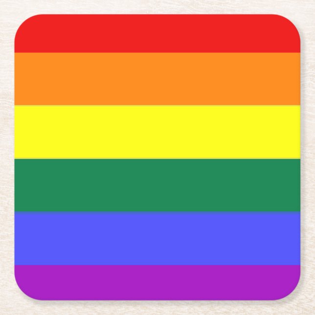 Dessous-de-verre Carré En Papier Drapeau de la Rainbow Pride gay lesbienne LGBT (Devant)